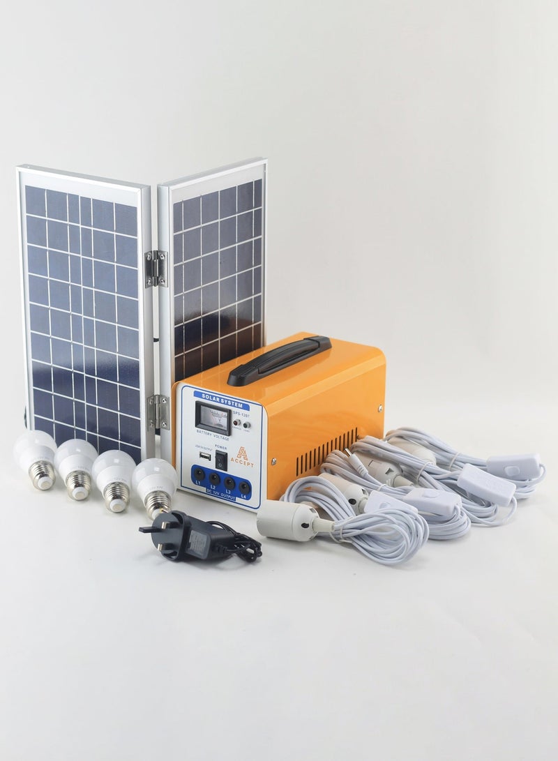 ACCEPT A solar energy system with a 12 volt solar panel, 4 bulbs, and a mobile charger outlet, suitable for camping and trips - Image 3